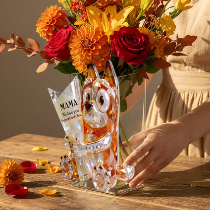 Mom Flower Bouquet - Personalized Blue Dog Acrylic Pot