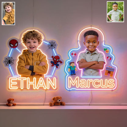 Any Photo Any Theme - Spider, Blox,... - Personalized Kid Neon LED Light Sign