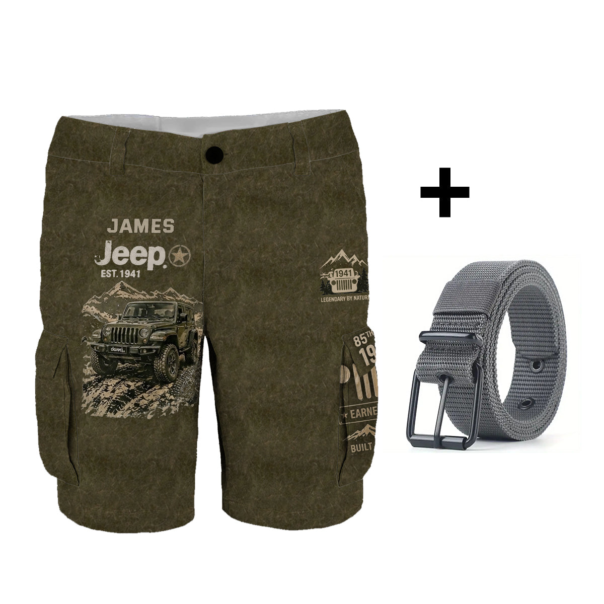 Jeep 85th Anniversary - Personalized Car Cargo Shorts With Belt