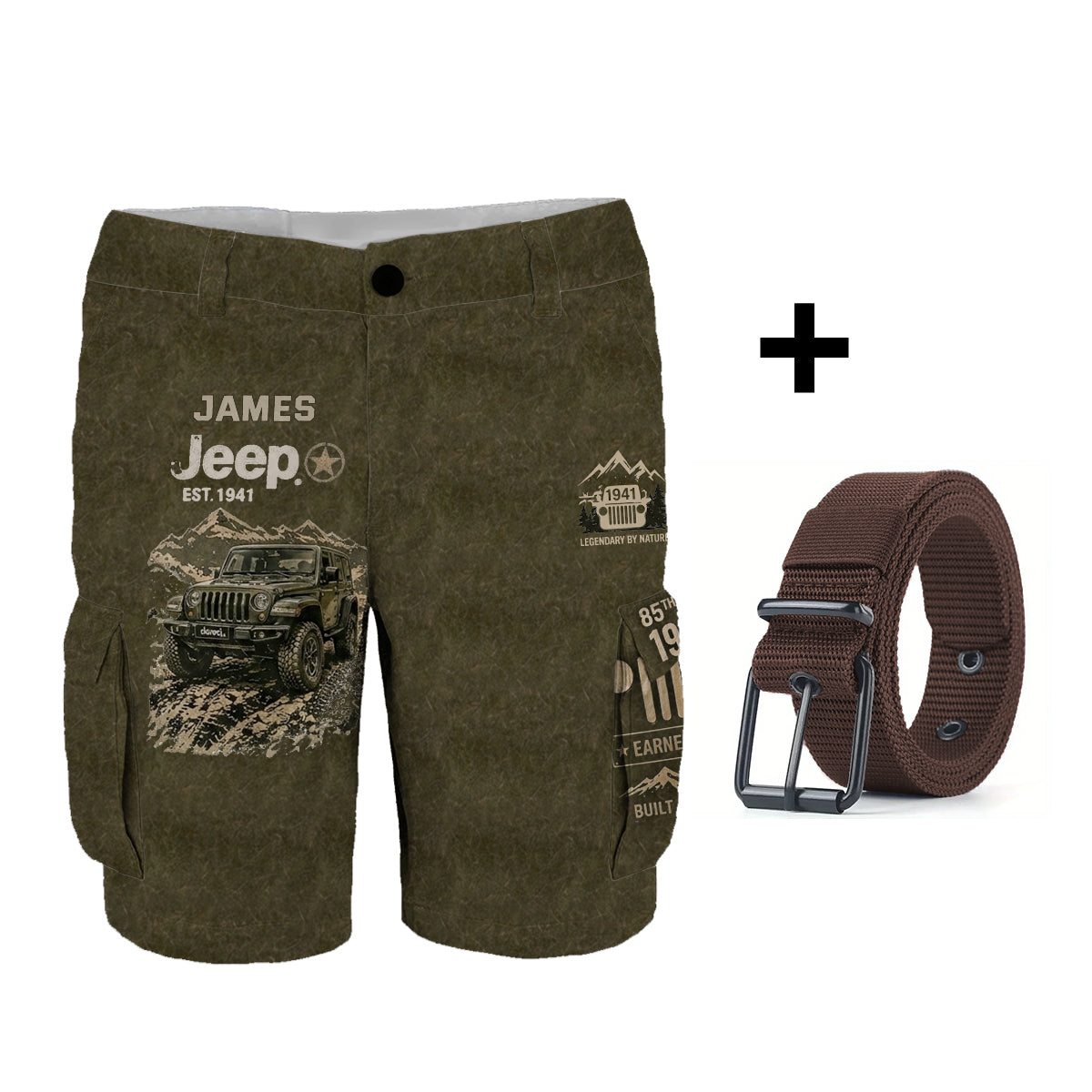 Jeep 85th Anniversary - Personalized Car Cargo Shorts With Belt
