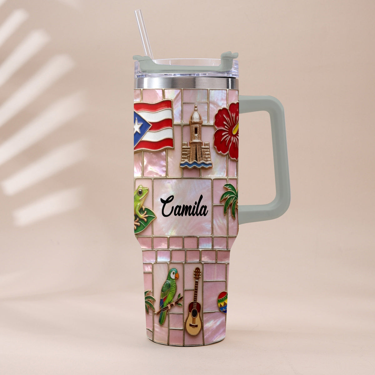 Proud Puerto Rican - Personalized Expats Tumbler With Plush Charm