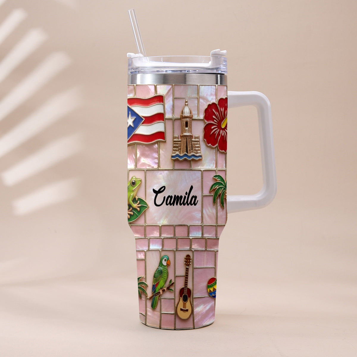 Proud Puerto Rican - Personalized Expats Tumbler With Plush Charm