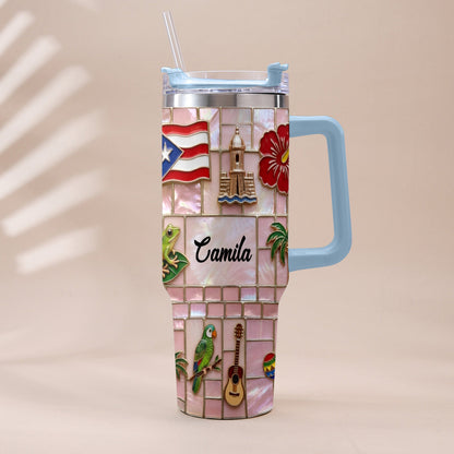 Proud Puerto Rican - Personalized Expats Tumbler With Plush Charm