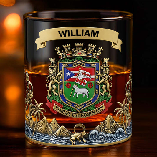 Proud Puerto Rico, Joannes Est Nomen Ejus - Personalized Expats Whiskey Glass