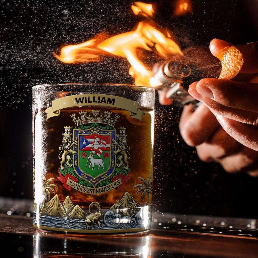 Proud Puerto Rico, Joannes Est Nomen Ejus - Personalized Expats Whiskey Glass