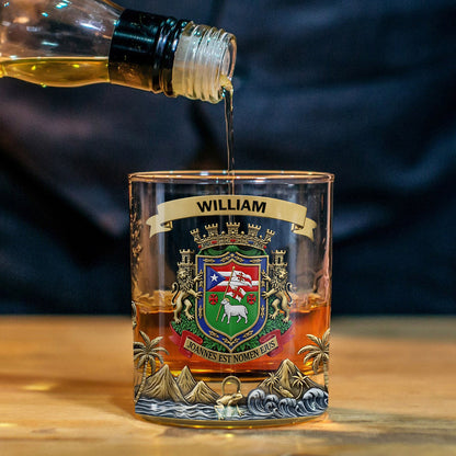 Proud Puerto Rico, Joannes Est Nomen Ejus - Personalized Expats Whiskey Glass