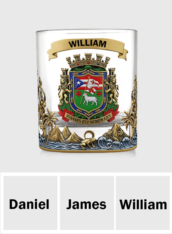 Proud Puerto Rico, Joannes Est Nomen Ejus - Personalized Expats Whiskey Glass
