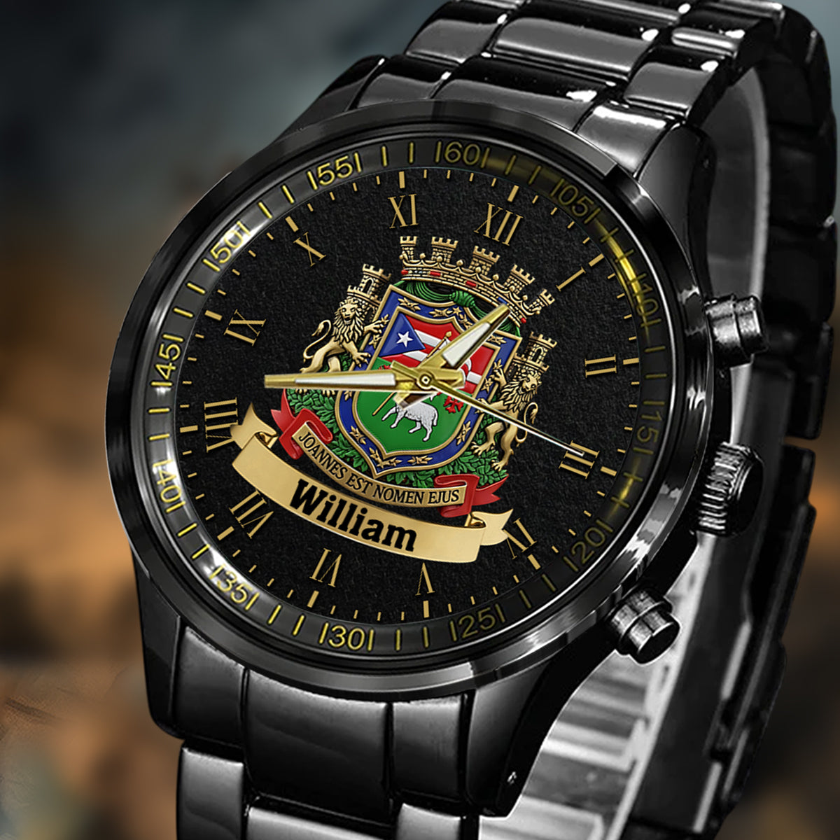 Proud Puerto Rico, Joannes Est Nomen Ejus - Personalized Expats Hand Watch