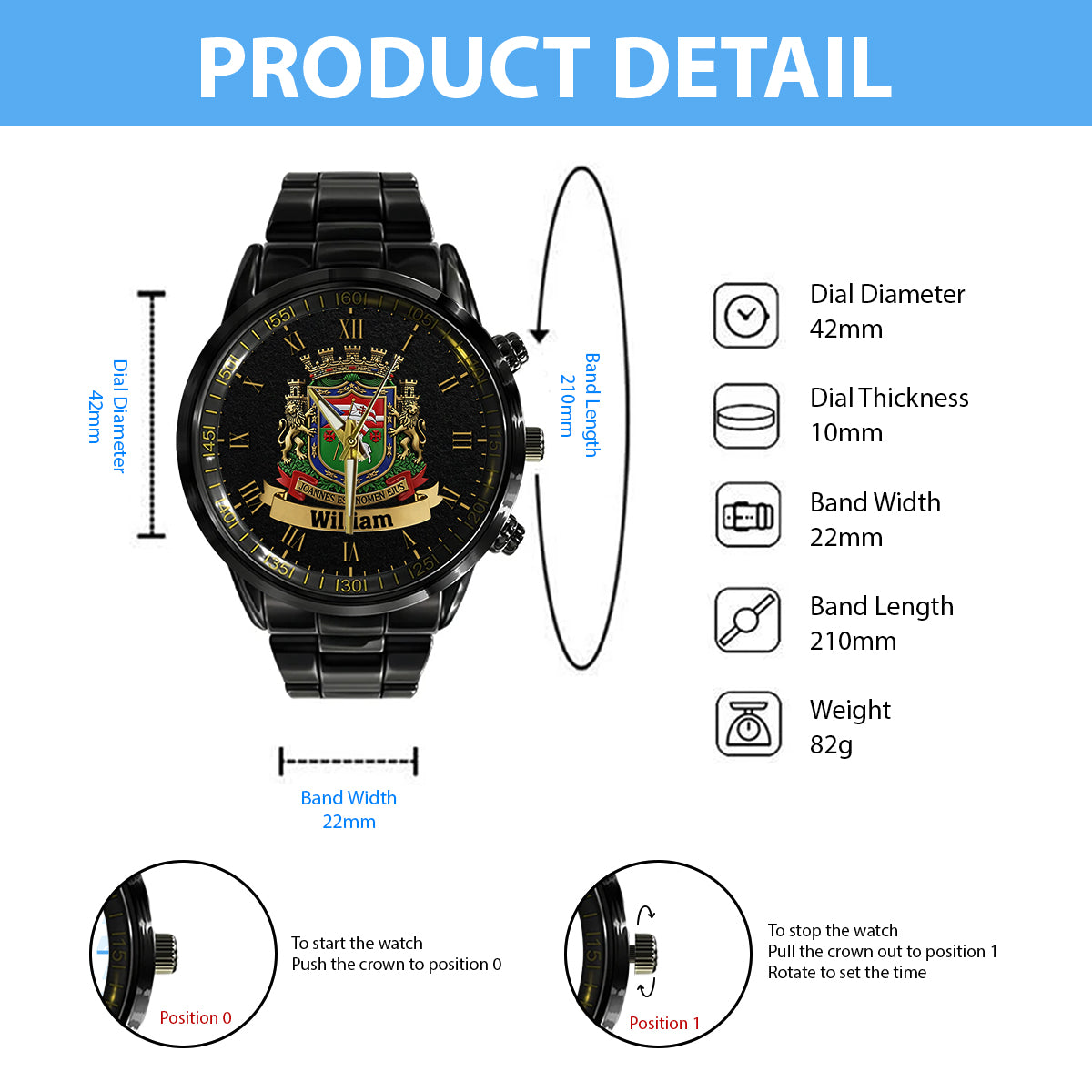 Proud Puerto Rico, Joannes Est Nomen Ejus - Personalized Expats Hand Watch