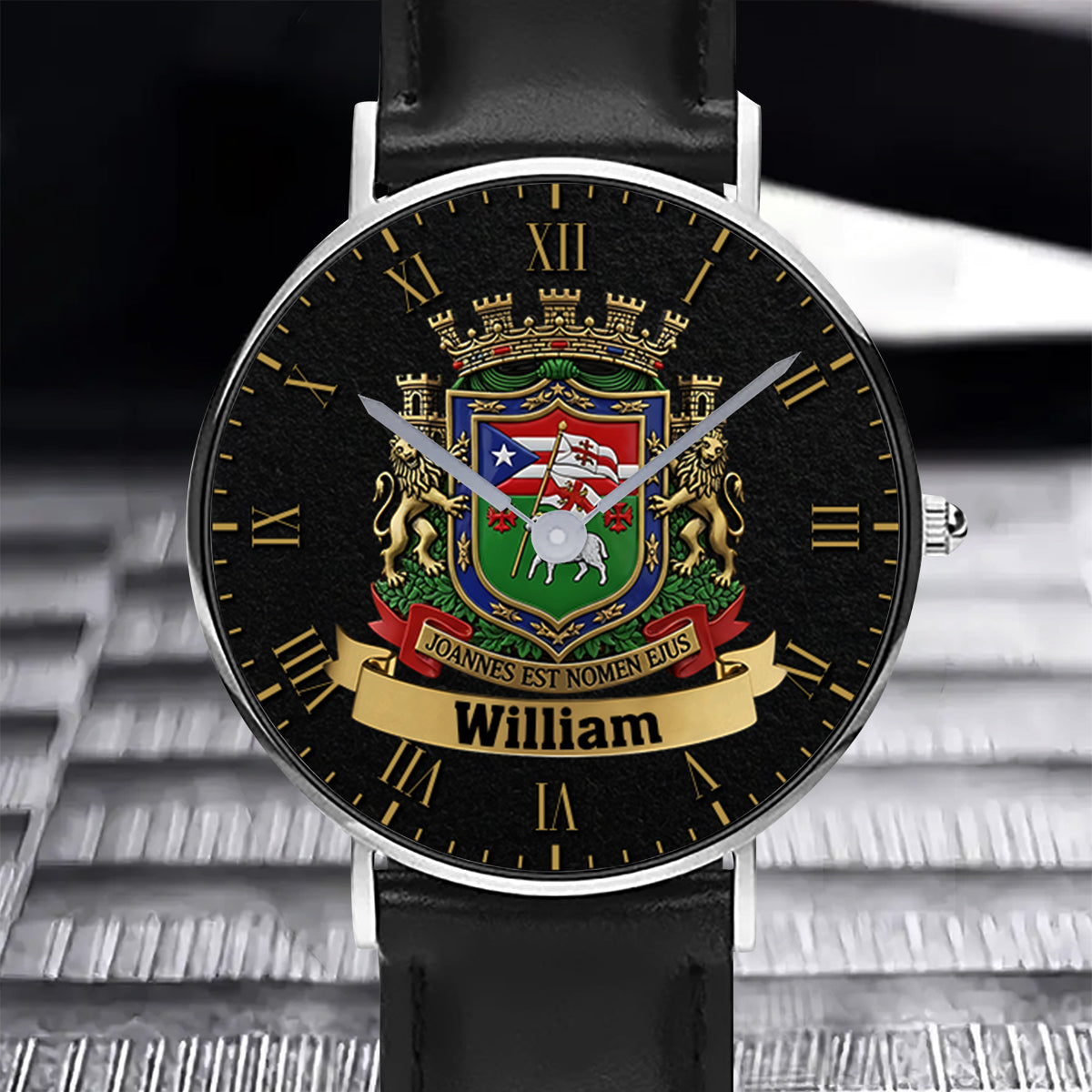 Proud Puerto Rico, Joannes Est Nomen Ejus - Personalized Expats Hand Watch