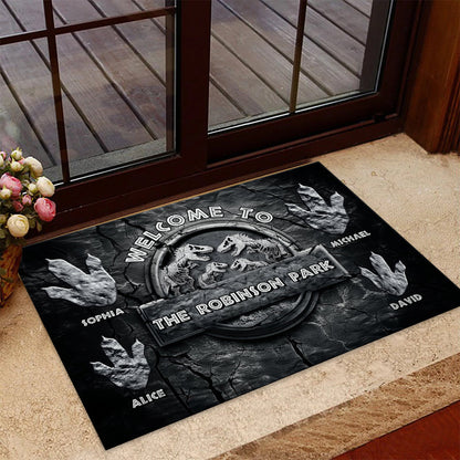Welcome To Our Dinosaur Park - Personalized Dinosaur Doormat
