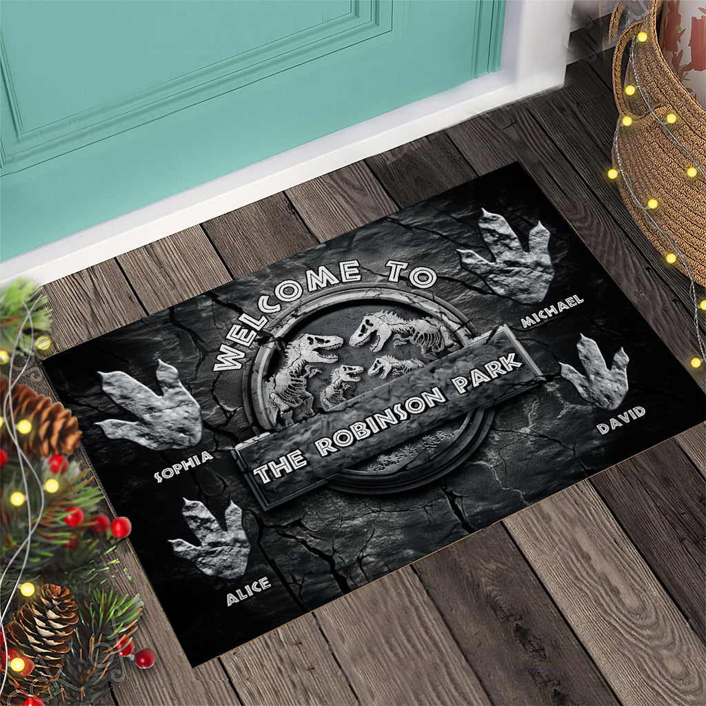 Welcome To Our Dinosaur Park - Personalized Dinosaur Doormat