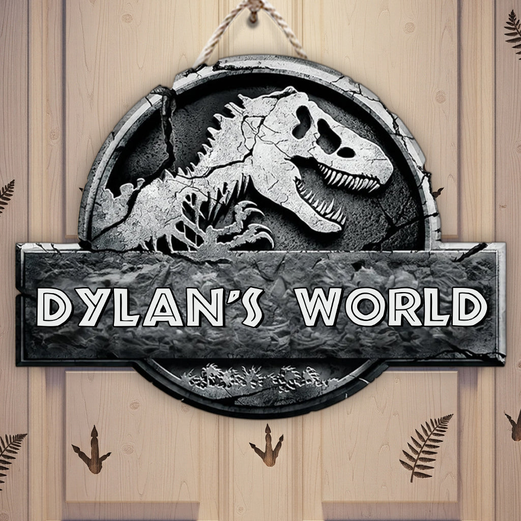 Dinosaur World - Personalized Dinosaur Custom Shaped Wood Sign