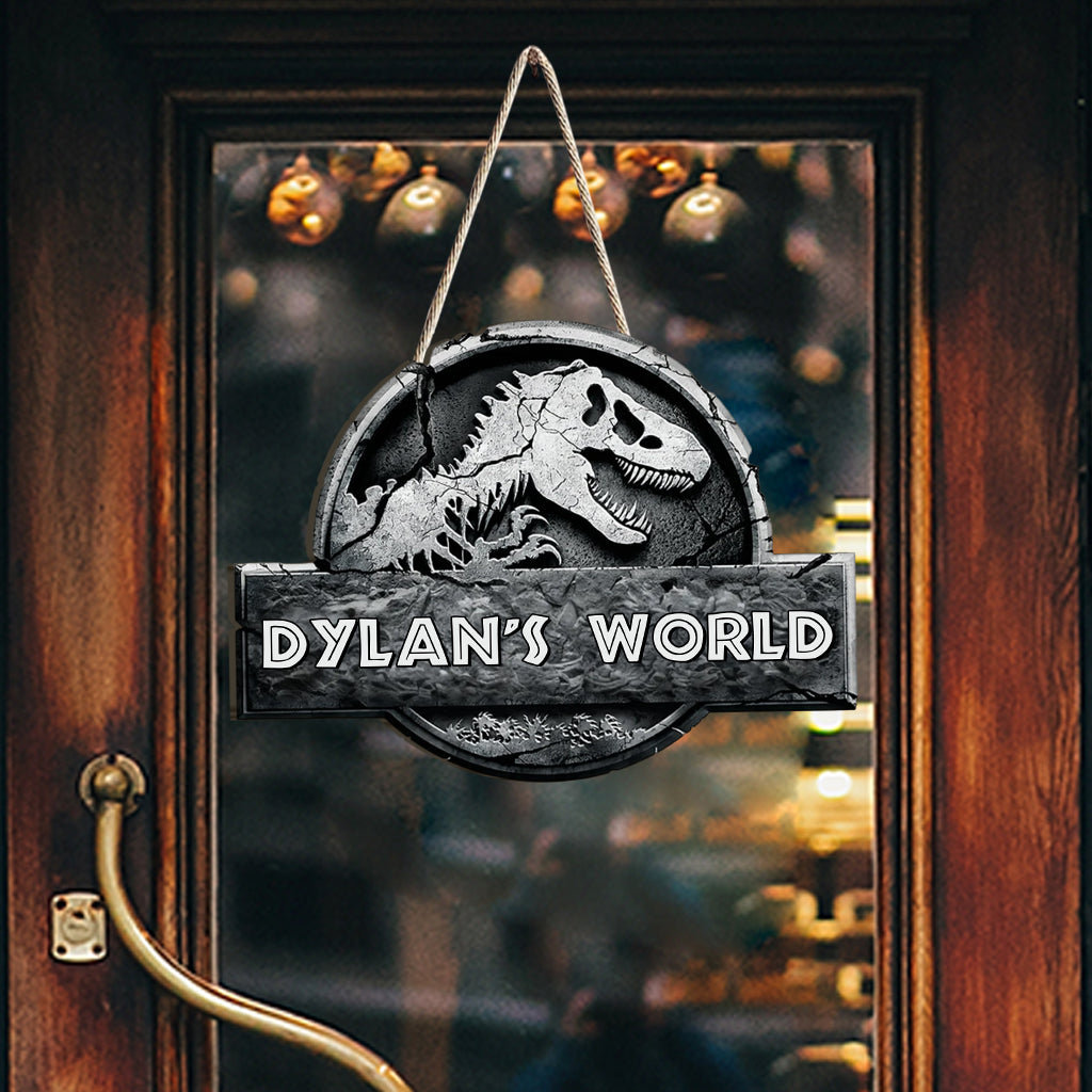 Dinosaur World - Personalized Dinosaur Custom Shaped Wood Sign