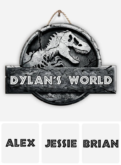 Dinosaur World - Personalized Dinosaur Custom Shaped Wood Sign