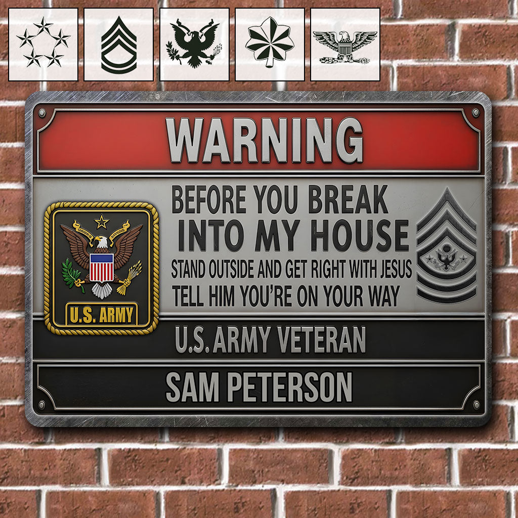 Warning - Personalized Veteran Rectangle Metal Sign