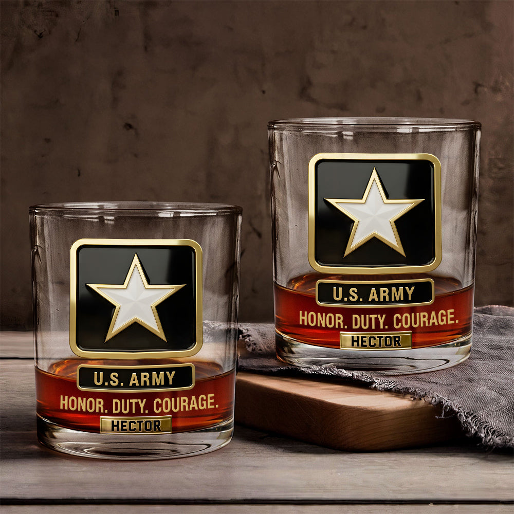 Premium American Pride US Army - Personalized Veteran Whiskey Glass