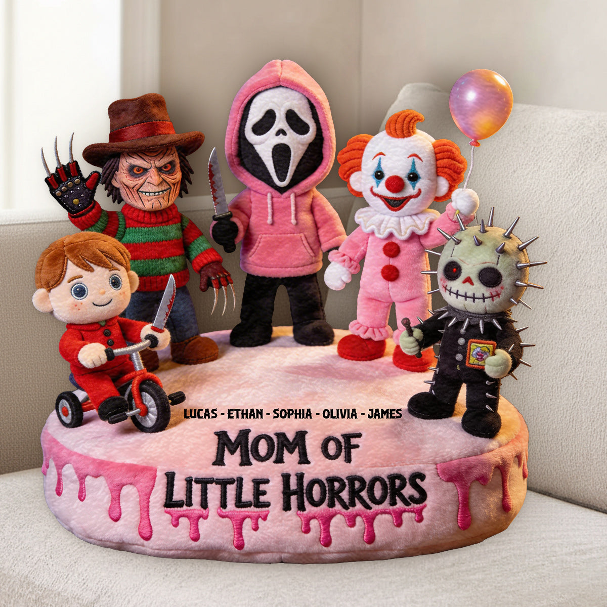 Mom Of Little Horrors - Personalized Horror Character Premium Faux Fur Pillow