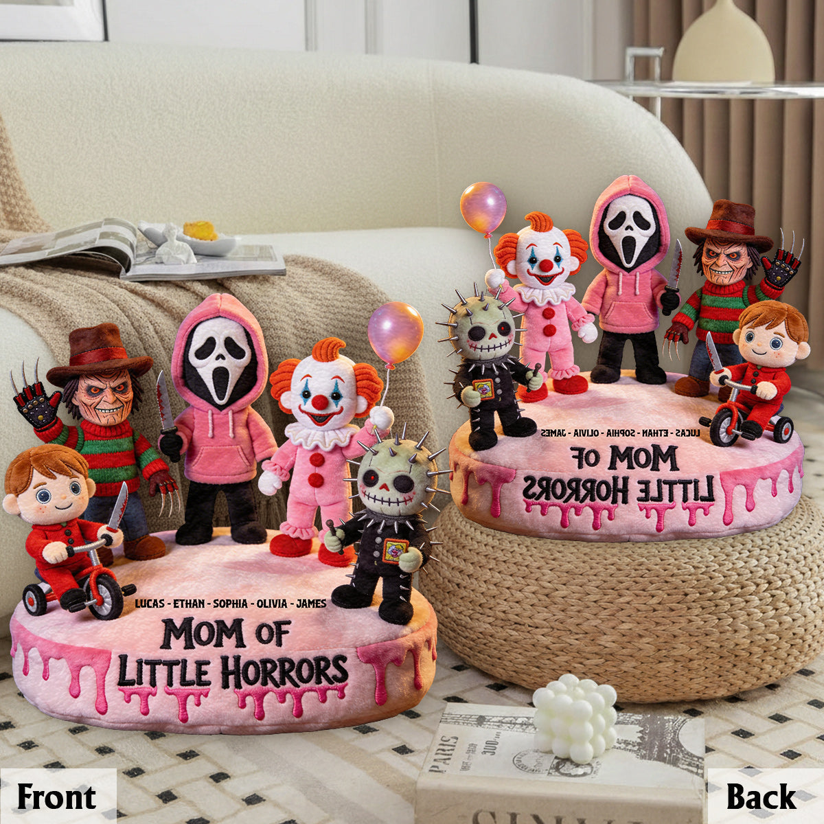 Mom Of Little Horrors - Personalized Horror Character Premium Faux Fur Pillow