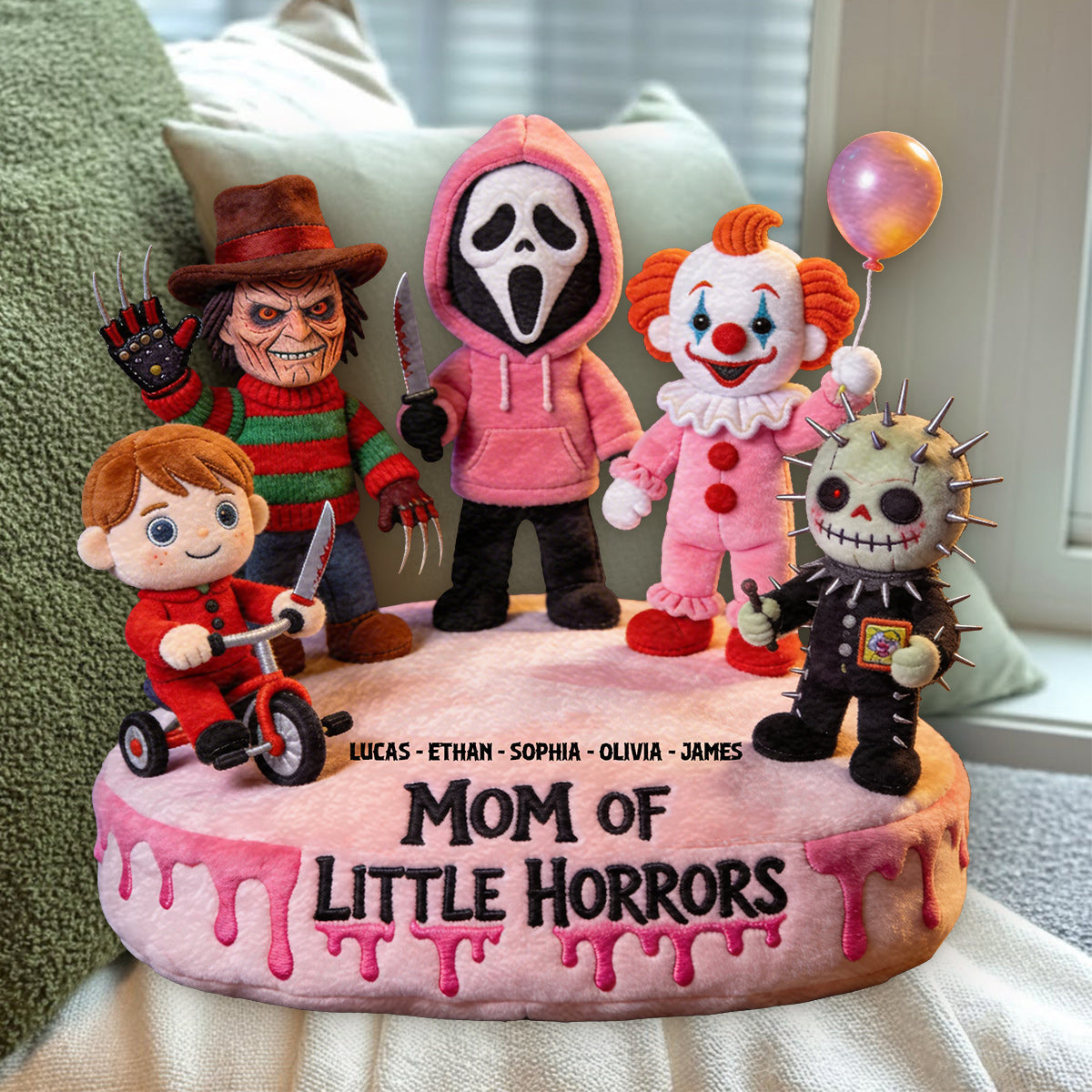 Mom Of Little Horrors - Personalized Horror Character Premium Faux Fur Pillow