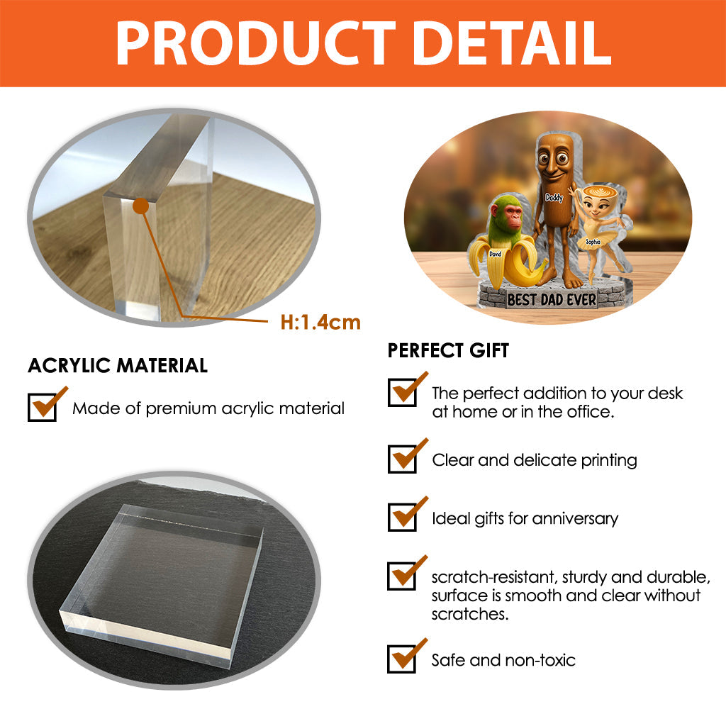 Best Dad Ever - Personalized Tung Tung Tung Sahur Custom Shaped Acrylic Plaque