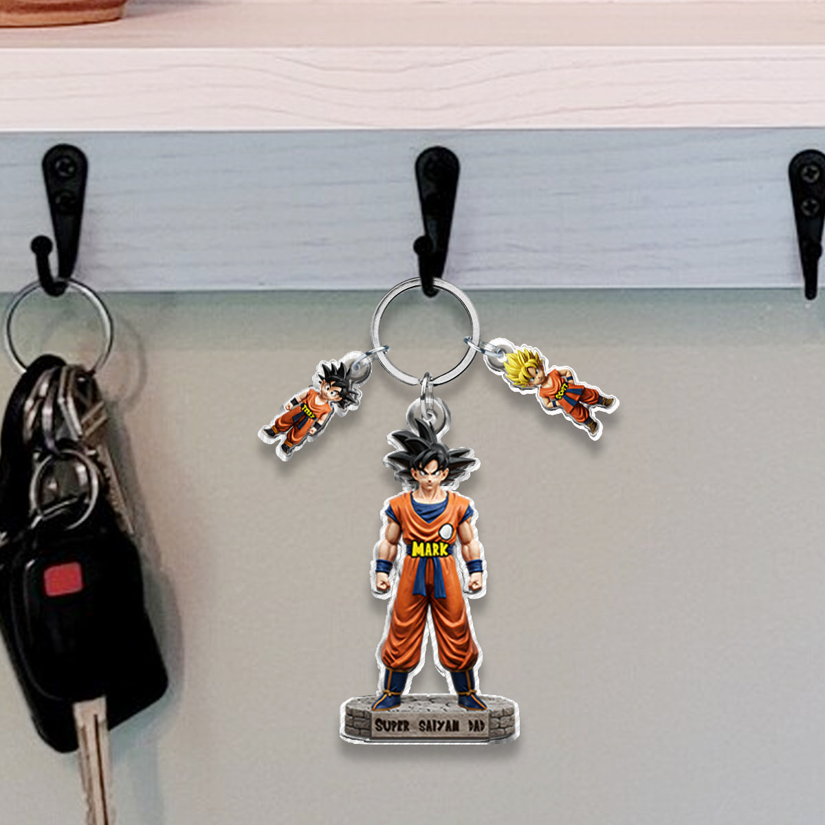 Strong Papa - Personalized Seven Balls Keychain with Charms