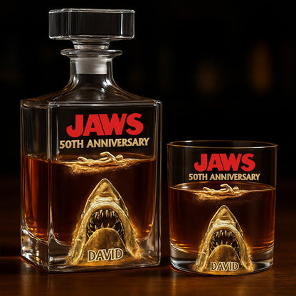 50th Anniversary Scary Shark - Personalized Whiskey Glass