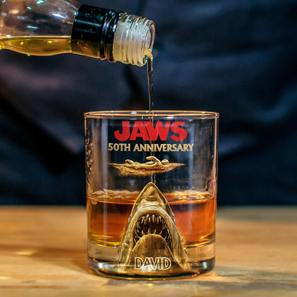 50th Anniversary Scary Shark - Personalized Whiskey Glass