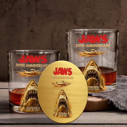 50th Anniversary Scary Shark - Personalized Whiskey Glass