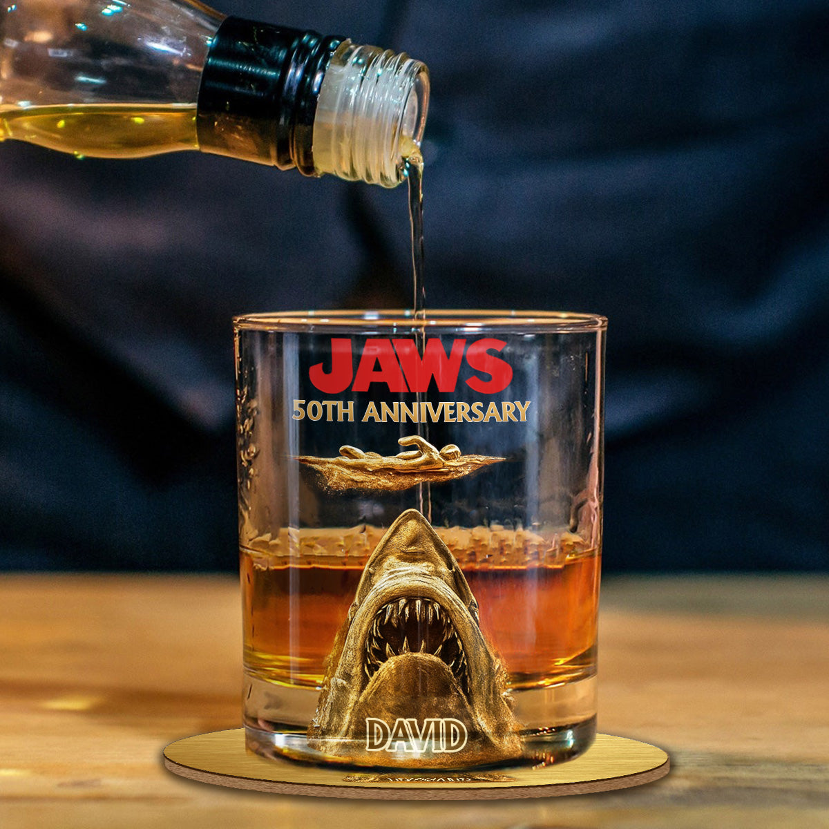 50th Anniversary Scary Shark - Personalized Whiskey Glass