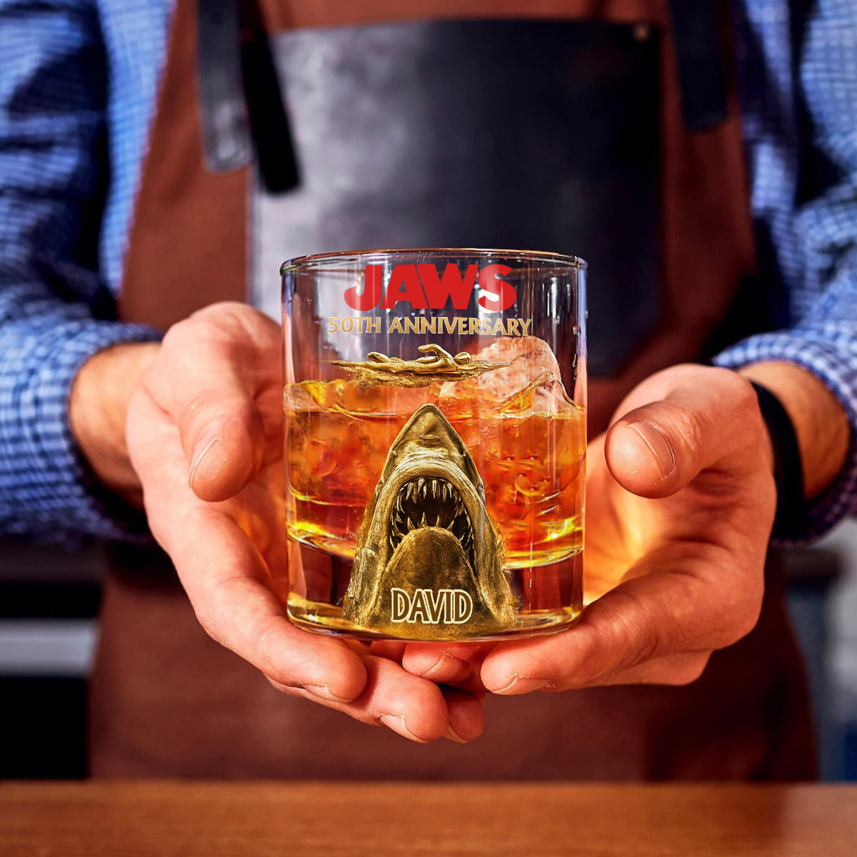 50th Anniversary Scary Shark - Personalized Whiskey Glass