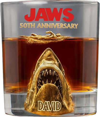 50th Anniversary Scary Shark - Personalized Whiskey Glass