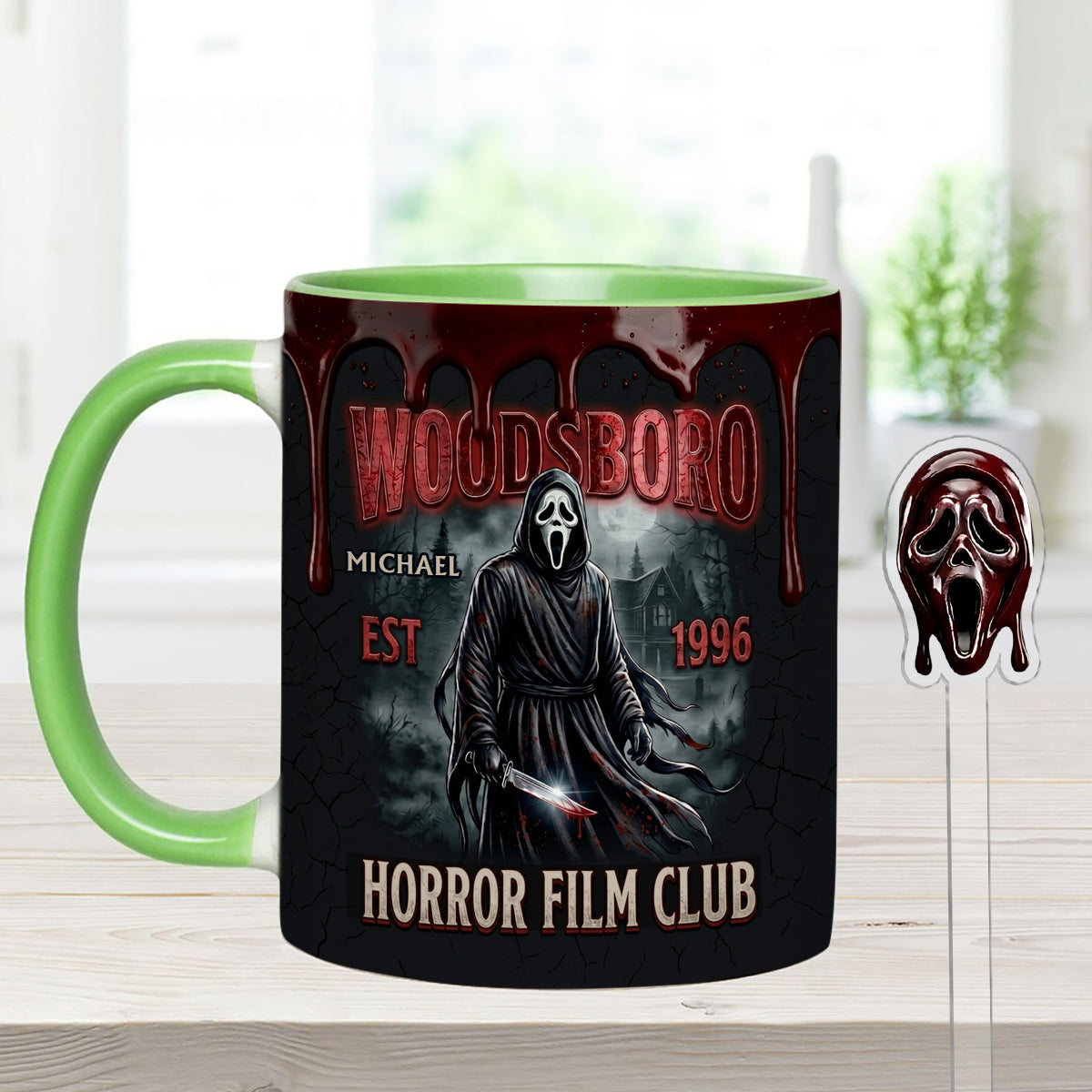 The Horror In Ghost Mask - Personalized Scream Set Accent Mug with Acrylic Stirrers