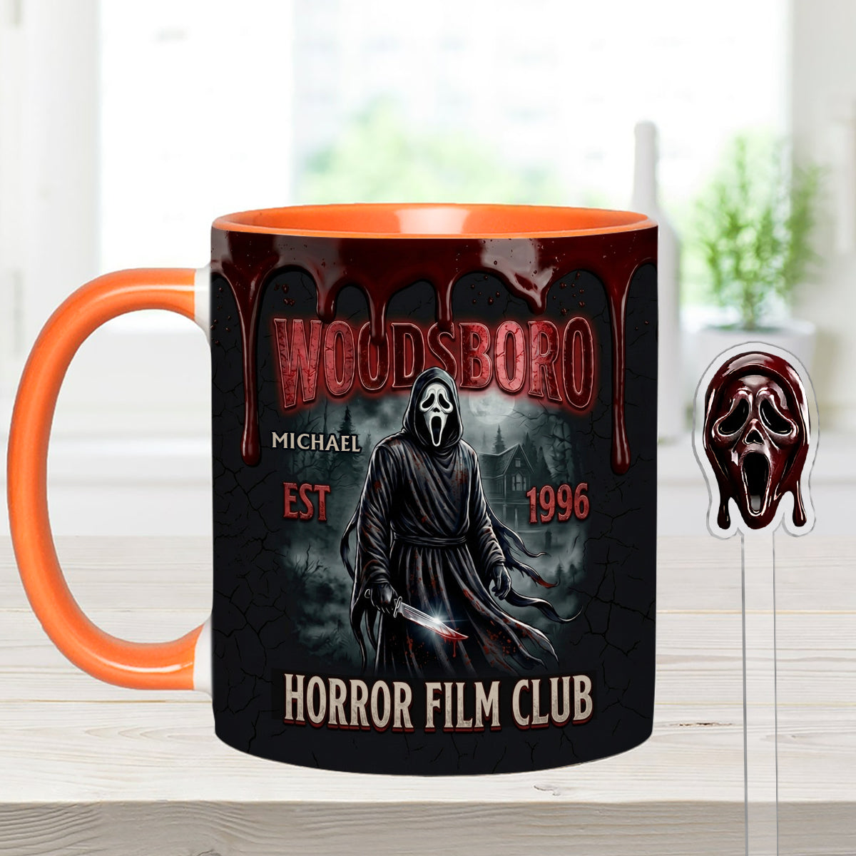 The Horror In Ghost Mask - Personalized Scream Set Accent Mug with Acrylic Stirrers