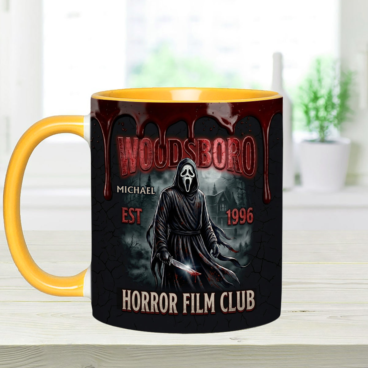 The Horror In Ghost Mask - Personalized Scream Set Accent Mug with Acrylic Stirrers
