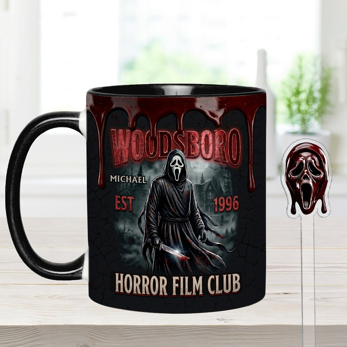 The Horror In Ghost Mask - Personalized Scream Set Accent Mug with Acrylic Stirrers