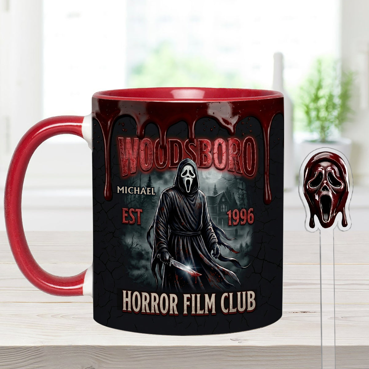 The Horror In Ghost Mask - Personalized Scream Set Accent Mug with Acrylic Stirrers