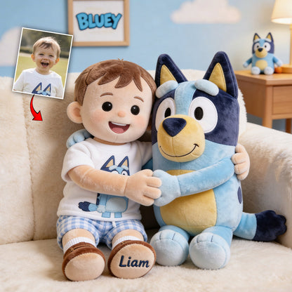 Cute Blue Character - Personalized Blue Dog Premium Faux Fur Pillow