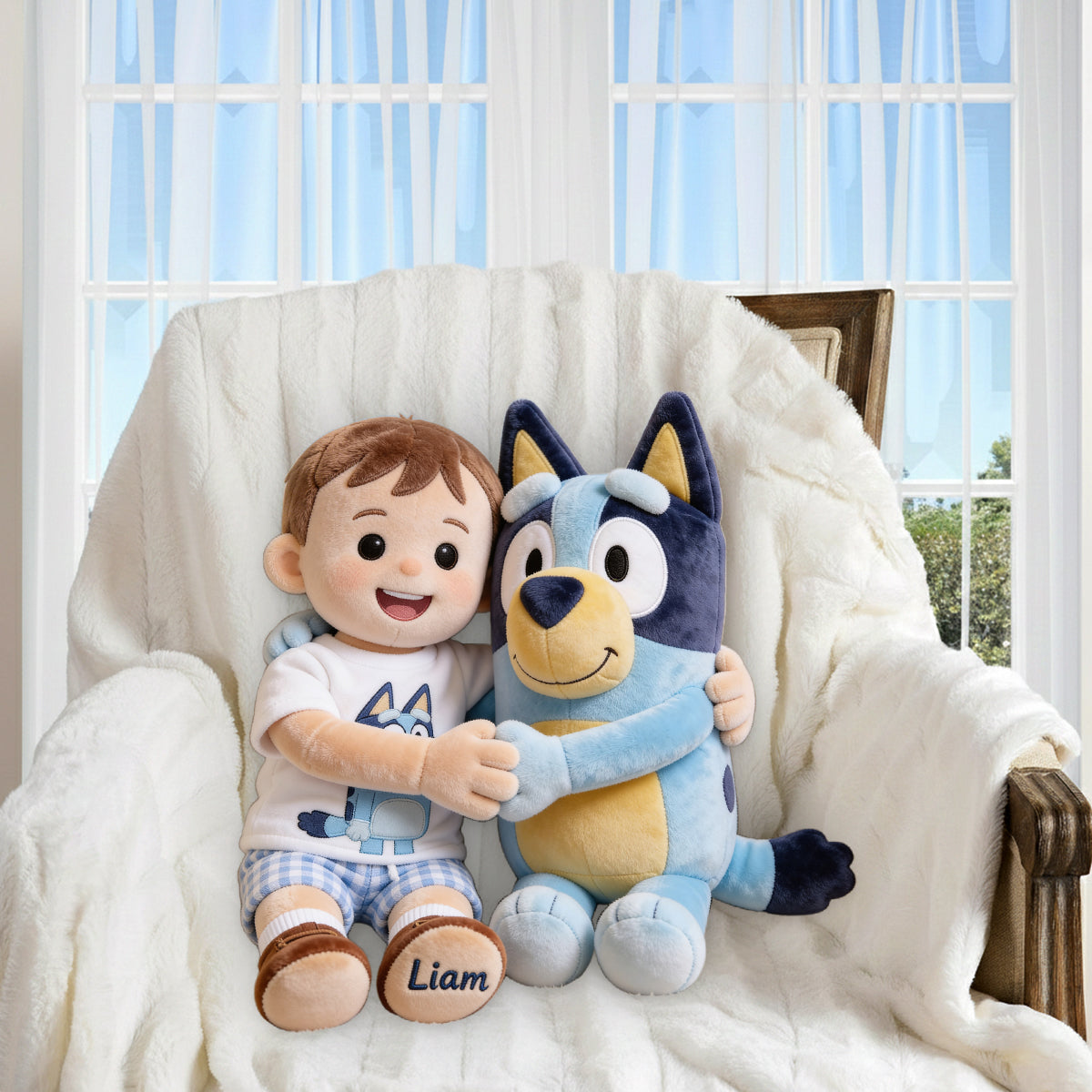 Cute Blue Character - Personalized Blue Dog Premium Faux Fur Pillow