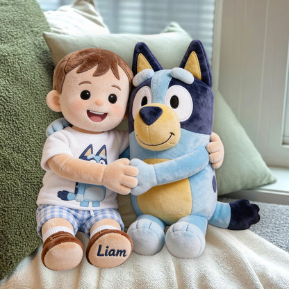 Cute Blue Character - Personalized Blue Dog Premium Faux Fur Pillow