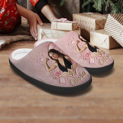 Strong Woman Survivor - Personalized Breast Cancer Awareness Slippers