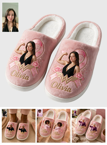 Strong Woman Survivor - Personalized Breast Cancer Awareness Slippers