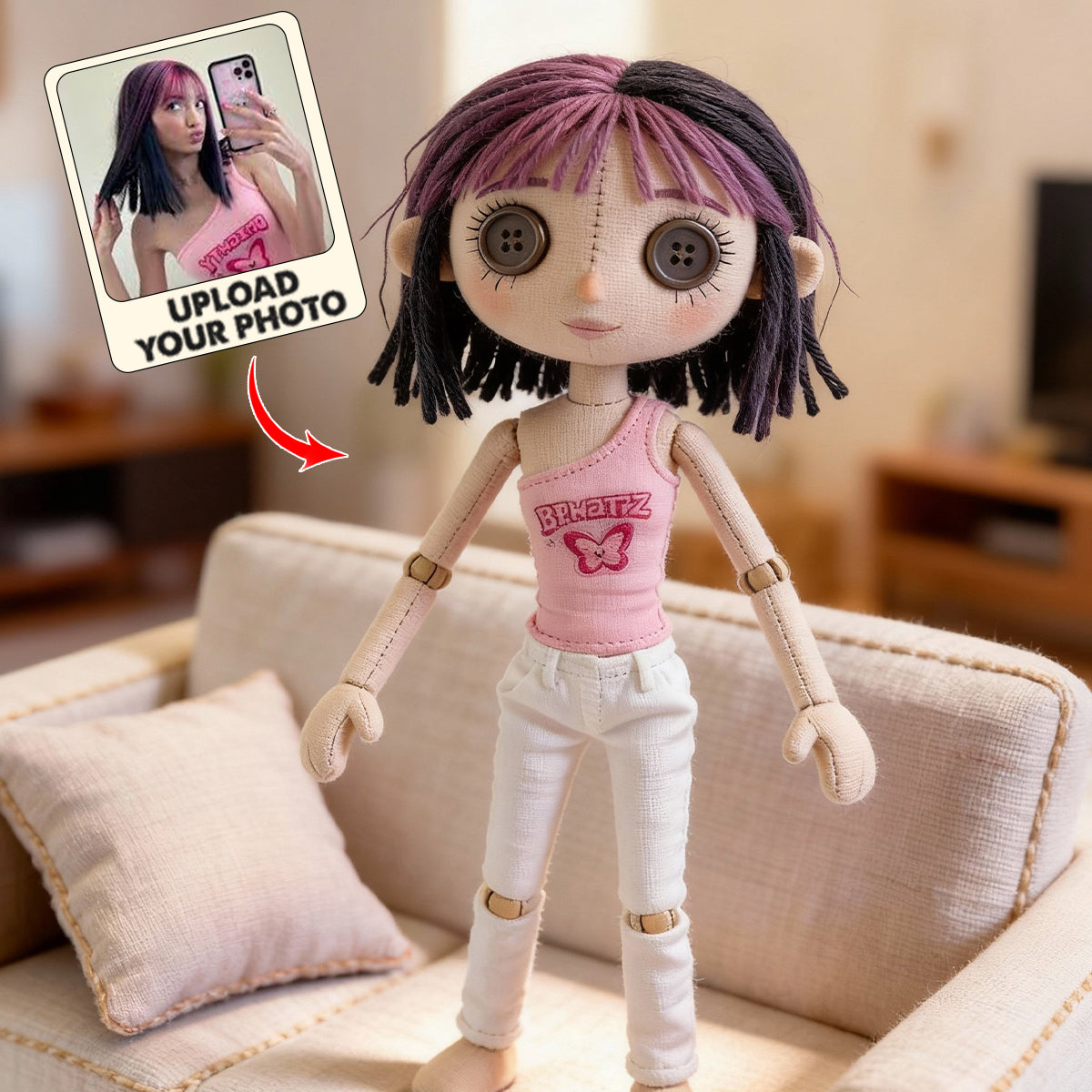 Personalized Cartoon Doll - Personalized Coraline Faux Fur Shaped Pillow