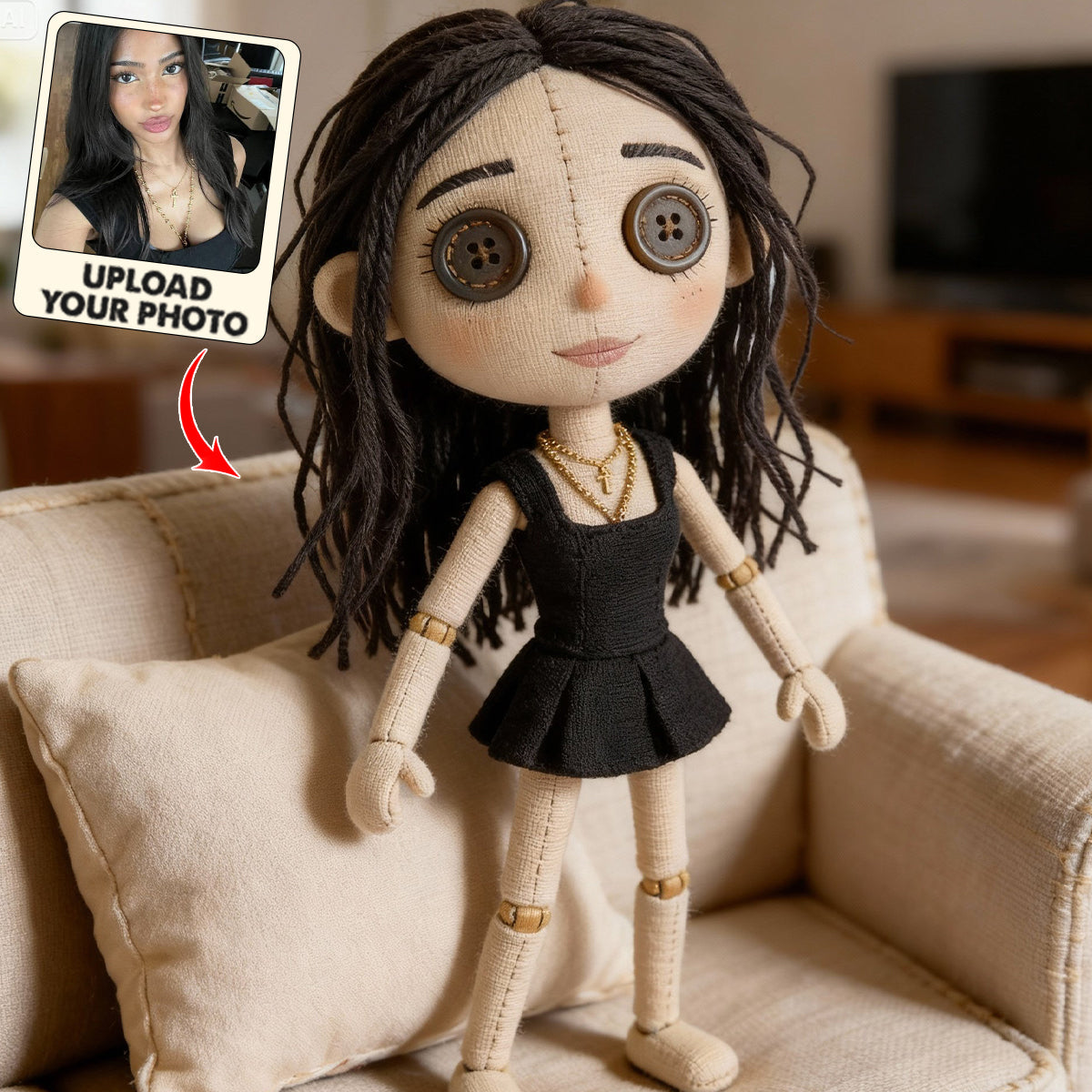 Personalized Cartoon Doll - Personalized Coraline Faux Fur Shaped Pillow