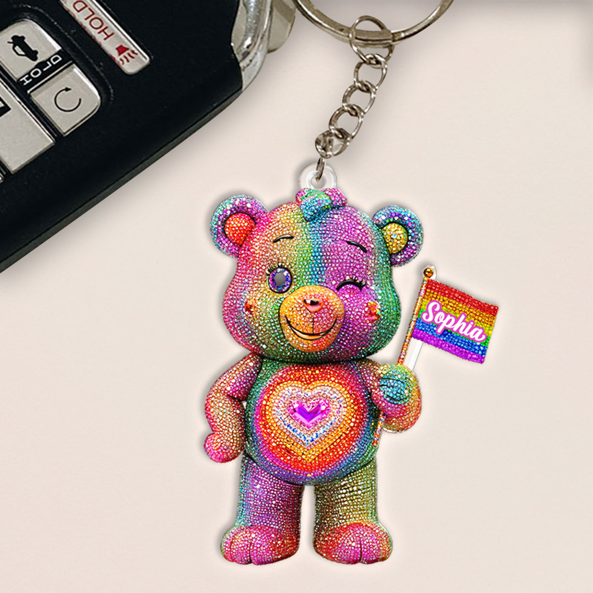 Pride Bear - Personalized LGBT Support Keychain