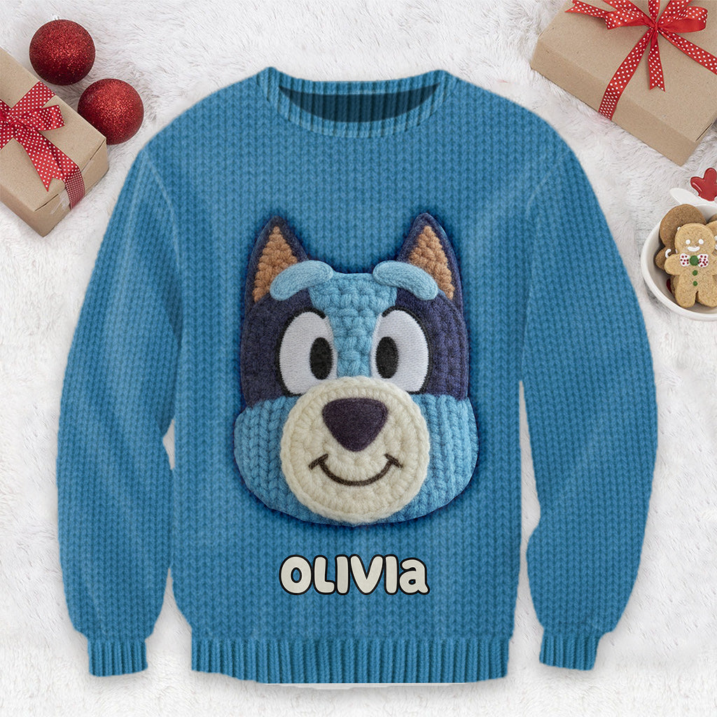 Blue Dog - Personalized Kid Ugly Sweater