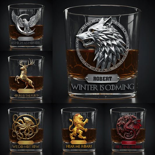 The Great Nine Houses - Personalized Thrones Game Whiskey Glass