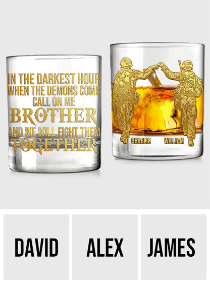 In The Darkest Hour When The Demons Come - Personalized Veteran Whiskey Glass