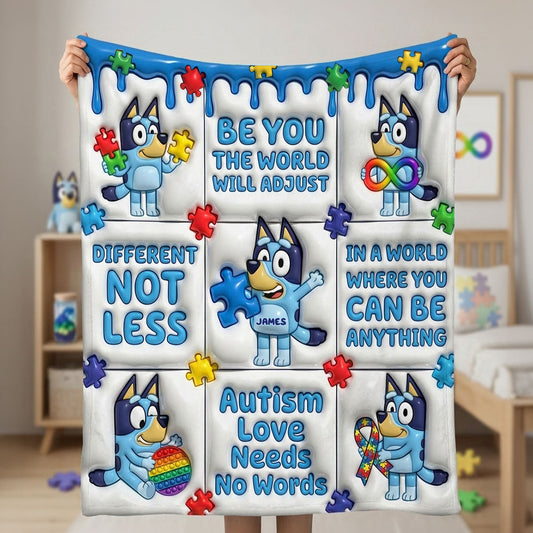 Blue Cartoon Puzzle Autism - Personalized Autism Awareness Blanket