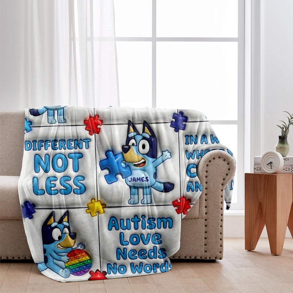Blue Cartoon Puzzle Autism - Personalized Autism Awareness Blanket